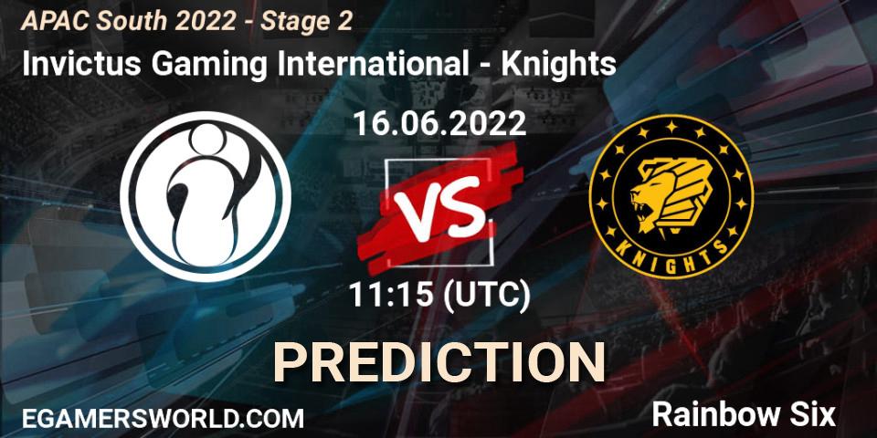Pronóstico Invictus Gaming International - Knights. 16.06.2022 at 11:15, Rainbow Six, APAC South 2022 - Stage 2