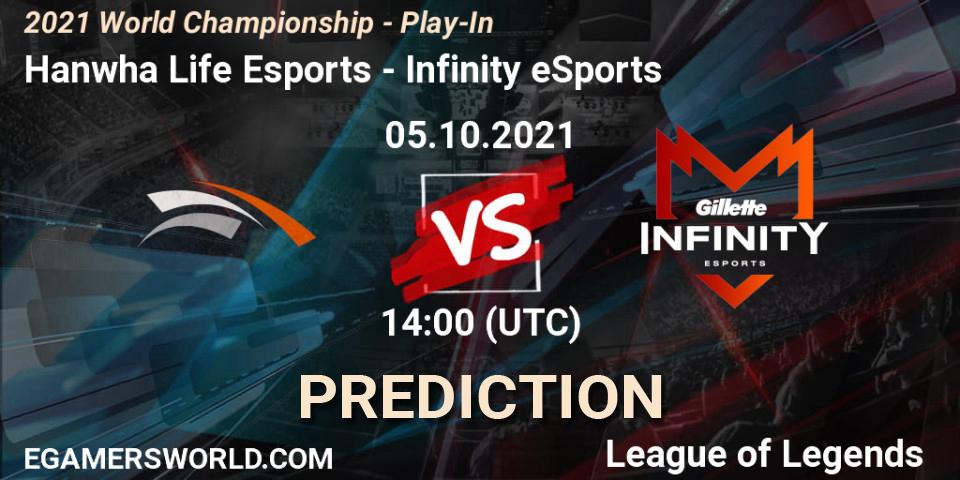 Pronóstico Hanwha Life Esports - Infinity eSports. 05.10.2021 at 14:10, LoL, 2021 World Championship - Play-In