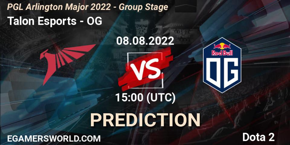 Pronóstico Talon Esports - OG. 08.08.2022 at 14:59, Dota 2, PGL Arlington Major 2022 - Group Stage
