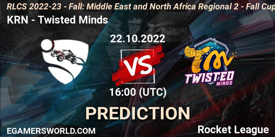 Pronóstico KRN - Twisted Minds. 22.10.2022 at 16:00, Rocket League, RLCS 2022-23 - Fall: Middle East and North Africa Regional 2 - Fall Cup