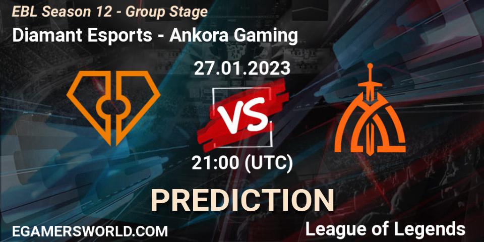 Pronóstico Diamant Esports - Ankora Gaming. 27.01.2023 at 21:00, LoL, EBL Season 12 - Group Stage