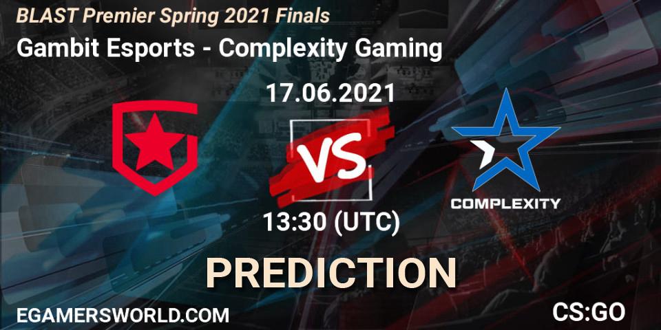 Pronóstico Gambit Esports - Complexity Gaming. 17.06.2021 at 14:25, Counter-Strike (CS2), BLAST Premier Spring 2021 Finals