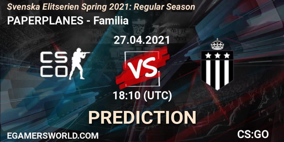 Pronóstico PAPERPLANES - Familia. 27.04.2021 at 18:10, Counter-Strike (CS2), Svenska Elitserien Spring 2021: Regular Season