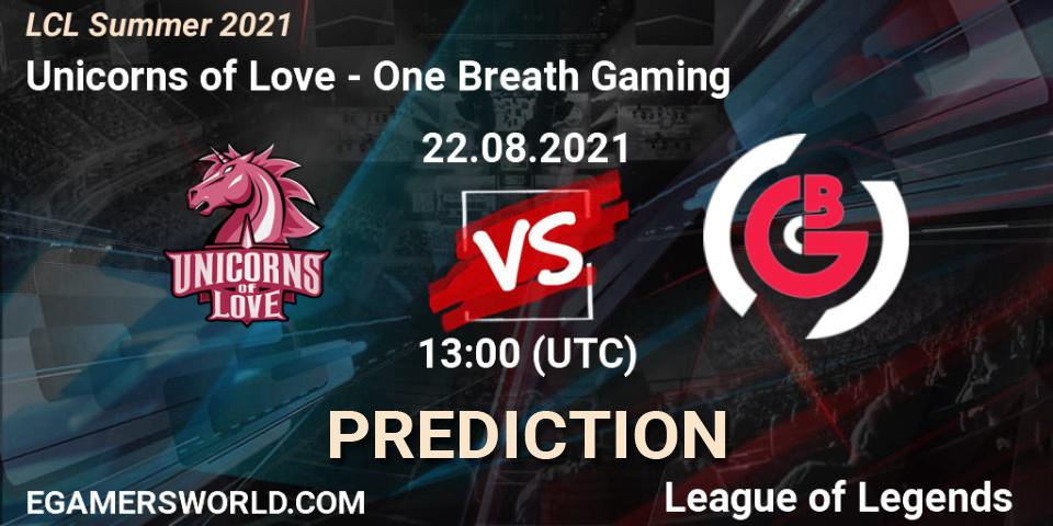 Pronóstico Unicorns of Love - One Breath Gaming. 22.08.2021 at 13:00, LoL, LCL Summer 2021