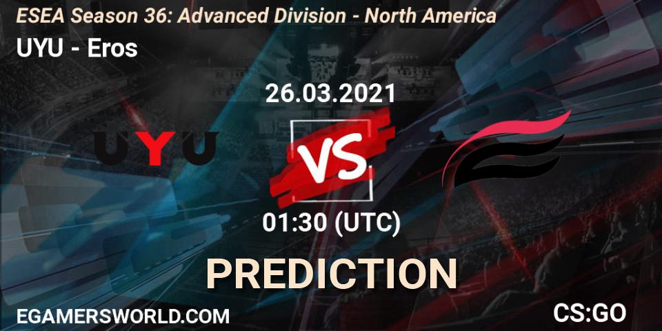 Pronóstico UYU - Eros. 26.03.2021 at 01:30, Counter-Strike (CS2), ESEA Season 36: Advanced Division - North America