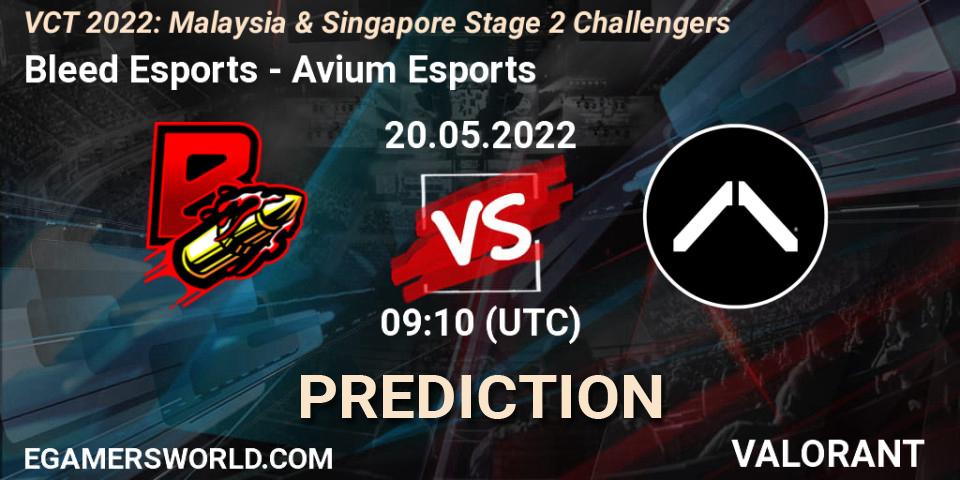 Pronóstico Bleed Esports - Avium Esports. 20.05.2022 at 08:10, VALORANT, VCT 2022: Malaysia & Singapore Stage 2 Challengers