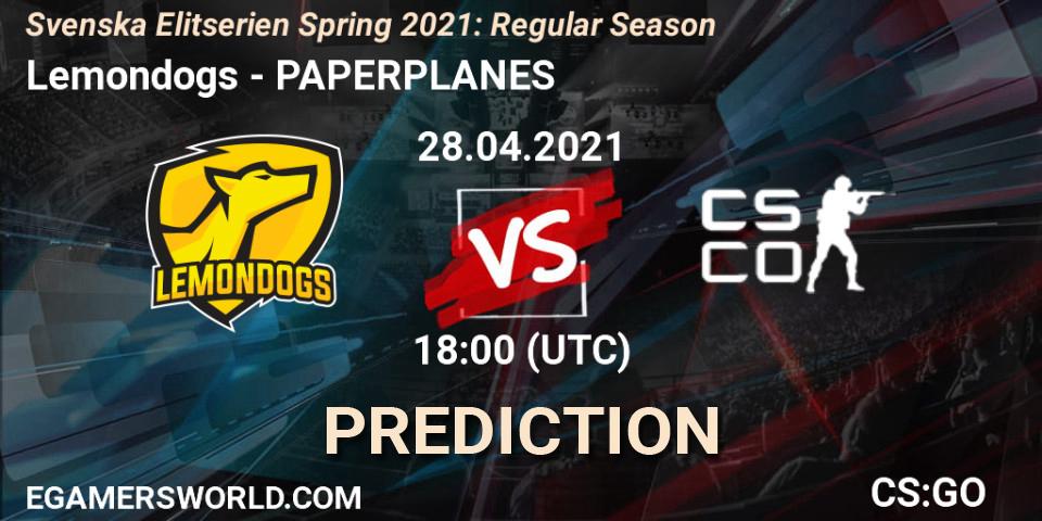 Pronóstico Lemondogs - PAPERPLANES. 28.04.2021 at 18:00, Counter-Strike (CS2), Svenska Elitserien Spring 2021: Regular Season