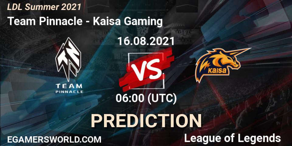 Pronóstico Team Pinnacle - Kaisa Gaming. 16.08.2021 at 07:00, LoL, LDL Summer 2021