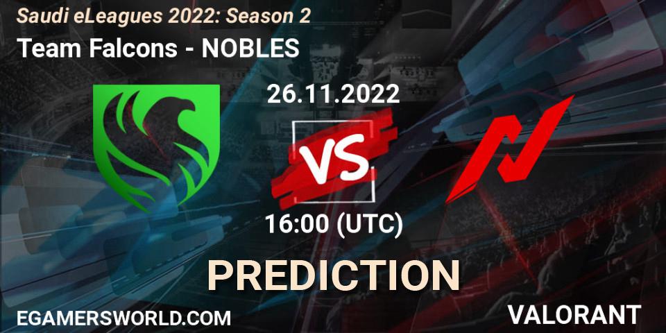 Pronóstico Team Falcons - NOBLES. 26.11.22, VALORANT, Saudi eLeagues 2022: Season 2