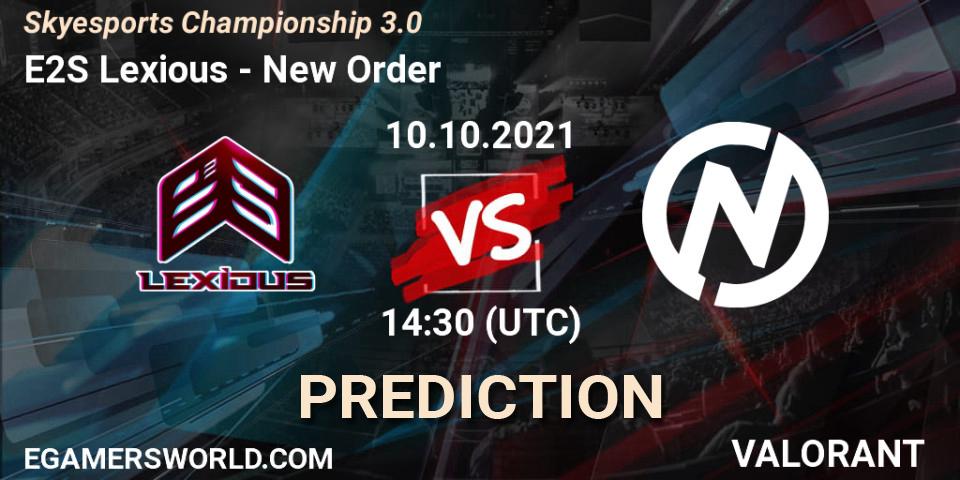Pronóstico E2S Lexious - New Order. 10.10.2021 at 14:30, VALORANT, Skyesports Championship 3.0