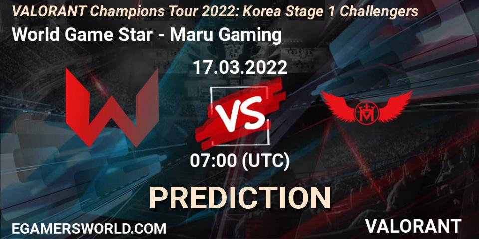 Pronóstico World Game Star - Maru Gaming. 17.03.2022 at 07:00, VALORANT, VCT 2022: Korea Stage 1 Challengers