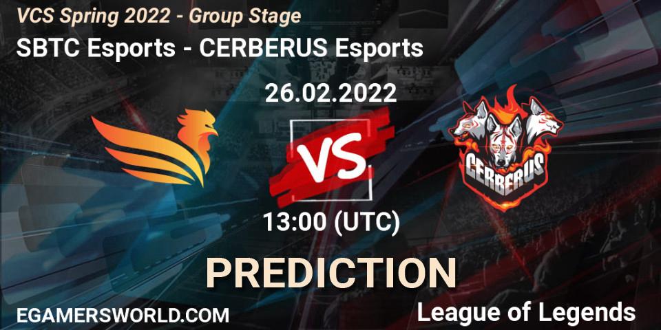 Pronóstico SBTC Esports - CERBERUS Esports. 26.02.2022 at 13:10, LoL, VCS Spring 2022 - Group Stage 