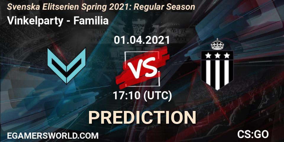 Pronóstico Vinkelparty - Familia. 01.04.2021 at 17:10, Counter-Strike (CS2), Svenska Elitserien Spring 2021: Regular Season