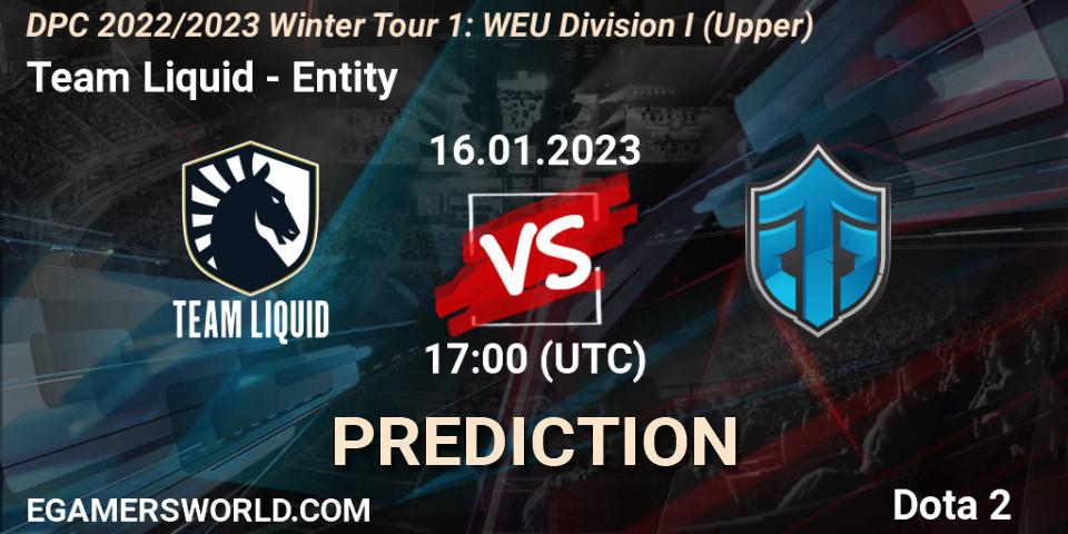 Pronóstico Team Liquid - Entity. 16.01.2023 at 16:55, Dota 2, DPC 2022/2023 Winter Tour 1: WEU Division I (Upper)