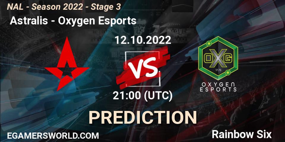 Pronóstico Astralis - Oxygen Esports. 12.10.2022 at 21:00, Rainbow Six, NAL - Season 2022 - Stage 3