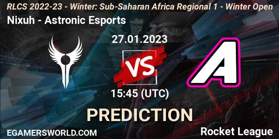Pronóstico Nixuh - Astronic Esports. 27.01.2023 at 15:45, Rocket League, RLCS 2022-23 - Winter: Sub-Saharan Africa Regional 1 - Winter Open