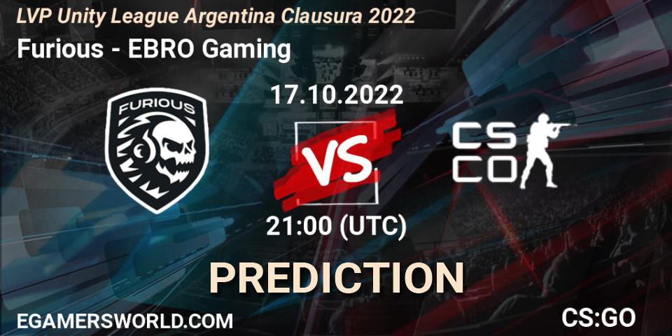 Pronóstico Furious - EBRO Gaming. 17.10.2022 at 21:00, Counter-Strike (CS2), LVP Unity League Argentina Clausura 2022