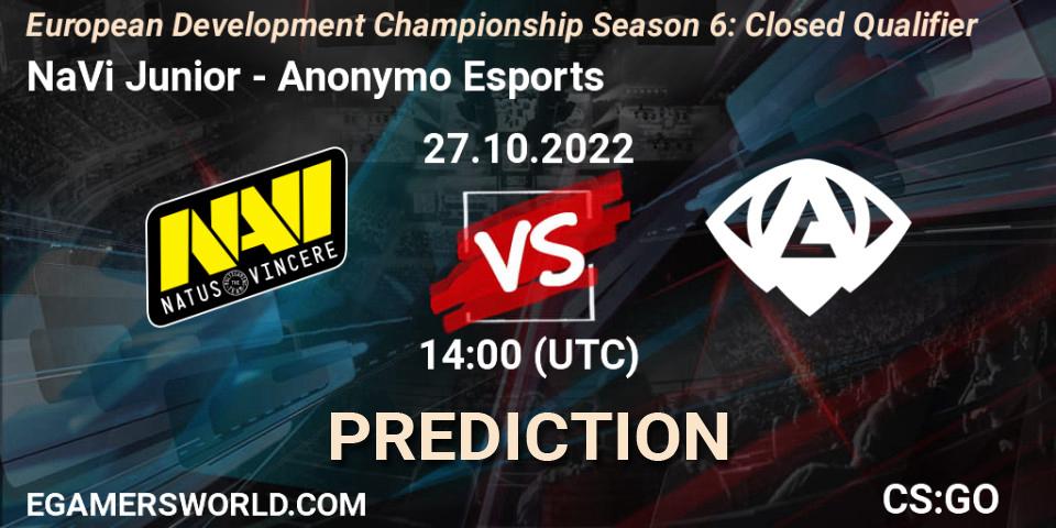 Pronóstico NaVi Junior - Anonymo Esports. 27.10.2022 at 14:15, Counter-Strike (CS2), European Development Championship Season 6: Closed Qualifier