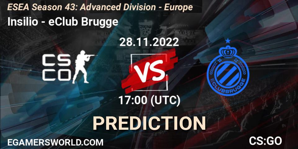 Pronóstico Insilio - eClub Brugge. 28.11.22, CS2 (CS:GO), ESEA Season 43: Advanced Division - Europe