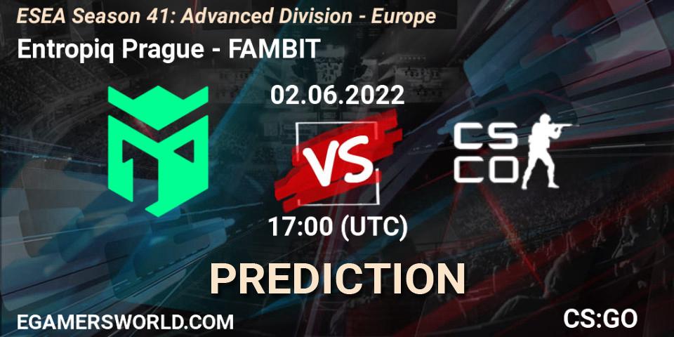 Pronóstico Entropiq Prague - FAMBIT. 02.06.2022 at 17:00, Counter-Strike (CS2), ESEA Season 41: Advanced Division - Europe