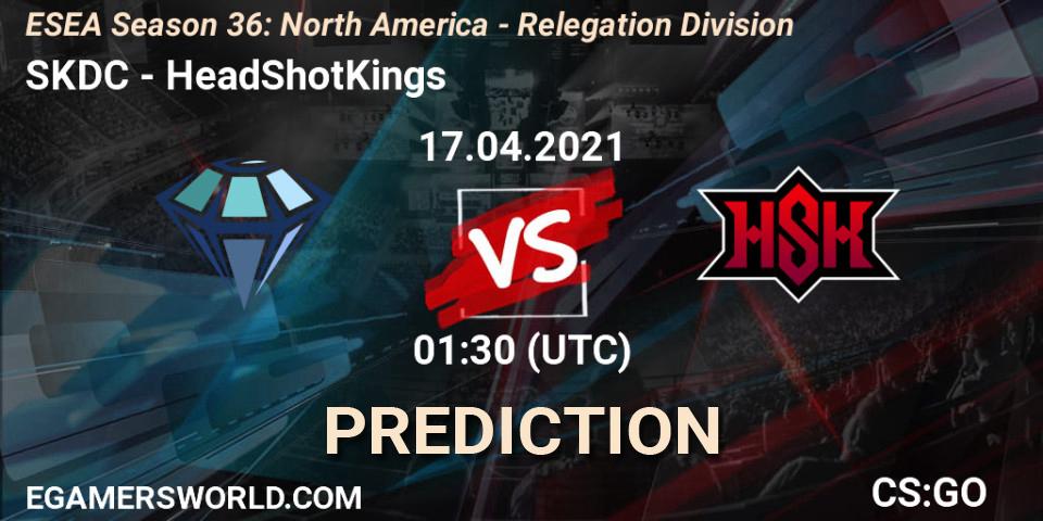 Pronóstico SKDC - HeadShotKings. 17.04.2021 at 01:30, Counter-Strike (CS2), ESEA Season 36: North America - Relegation Division