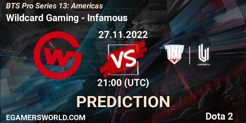 Pronóstico Wildcard Gaming - Infamous. 27.11.22, Dota 2, BTS Pro Series 13: Americas