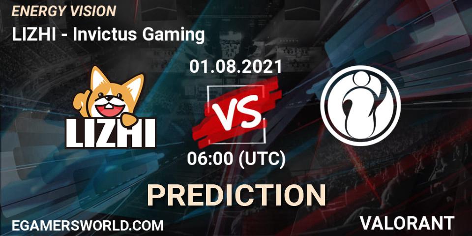 Pronóstico LIZHI - Invictus Gaming. 01.08.2021 at 06:00, VALORANT, ENERGY VISION