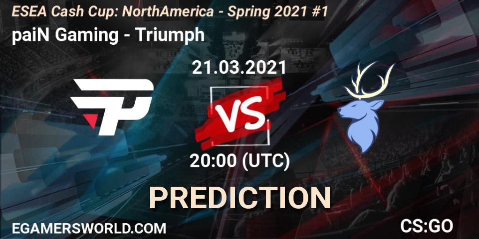 Pronóstico paiN Gaming - Triumph. 21.03.2021 at 20:00, Counter-Strike (CS2), ESEA Cash Cup: North America - Spring 2021 #1