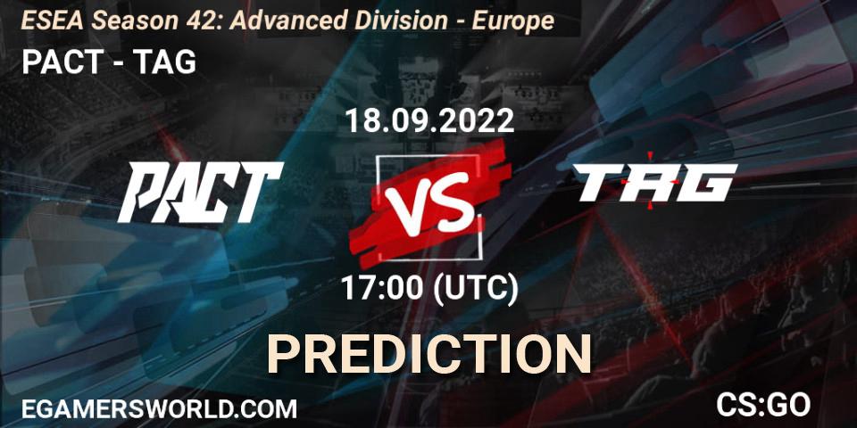 Pronóstico PACT - TAG. 18.09.2022 at 17:00, Counter-Strike (CS2), ESEA Season 42: Advanced Division - Europe