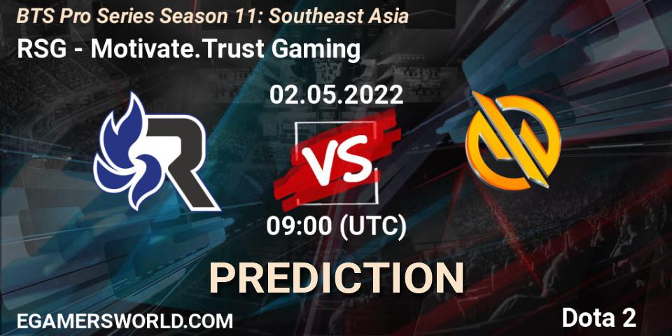 Pronóstico RSG - Motivate.Trust Gaming. 07.05.2022 at 09:03, Dota 2, BTS Pro Series Season 11: Southeast Asia