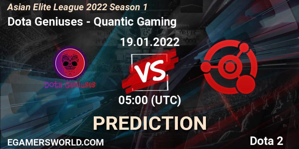 Pronóstico Dota Geniuses - Quantic Gaming. 19.01.2022 at 06:59, Dota 2, Asian Elite League 2022 Season 1