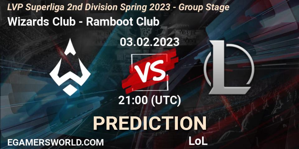 Pronóstico Wizards Club - Ramboot Club. 03.02.2023 at 21:00, LoL, LVP Superliga 2nd Division Spring 2023 - Group Stage