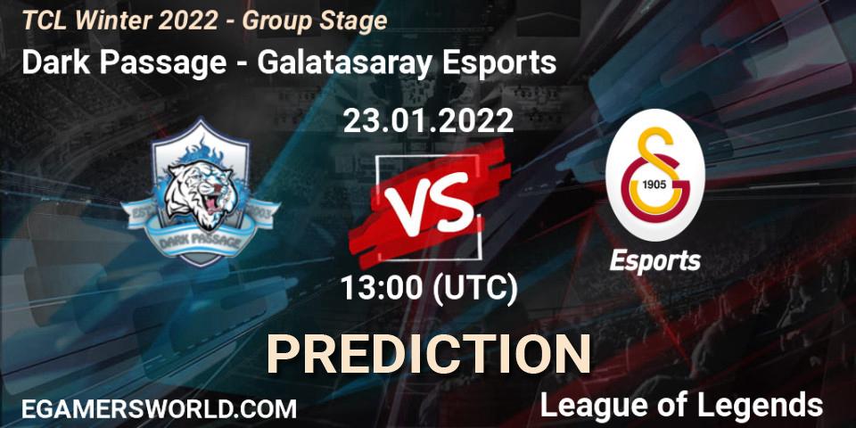 Pronóstico Dark Passage - Galatasaray Esports. 23.01.2022 at 13:00, LoL, TCL Winter 2022 - Group Stage