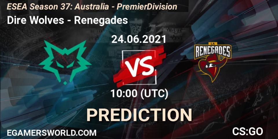 Pronóstico Dire Wolves - Renegades. 24.06.2021 at 10:00, Counter-Strike (CS2), ESEA Season 37: Australia - Premier Division