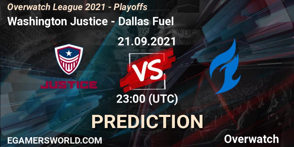 Pronóstico Washington Justice - Dallas Fuel. 21.09.2021 at 23:00, Overwatch, Overwatch League 2021 - Playoffs