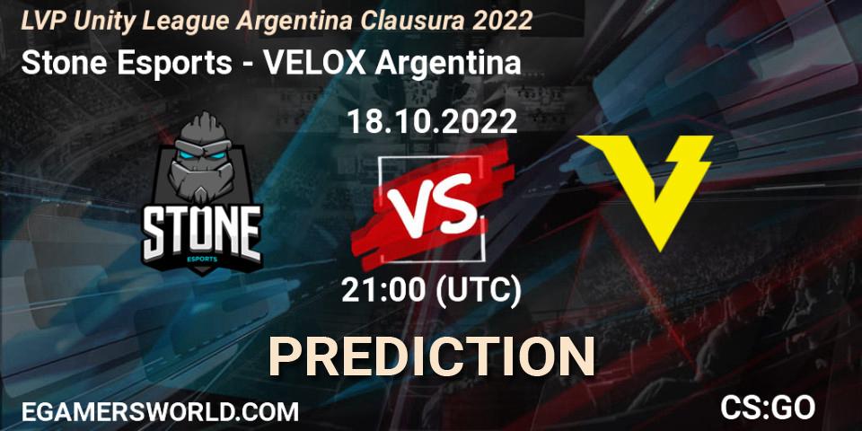 Pronóstico Stone Esports - VELOX Argentina. 18.10.2022 at 21:00, Counter-Strike (CS2), LVP Unity League Argentina Clausura 2022
