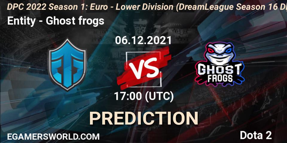 Pronóstico Entity - Ghost frogs. 06.12.2021 at 16:55, Dota 2, DPC 2022 Season 1: Euro - Lower Division (DreamLeague Season 16 DPC WEU)