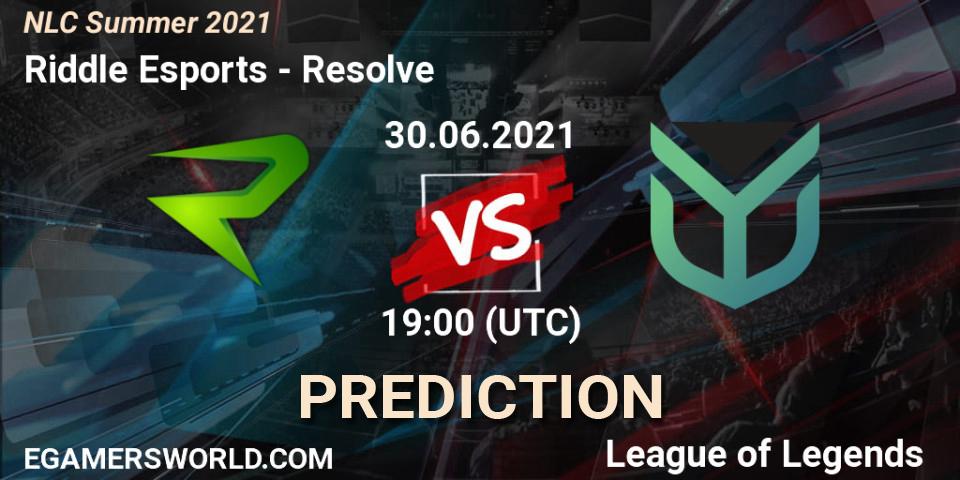 Pronóstico Riddle Esports - Resolve. 30.06.2021 at 19:00, LoL, NLC Summer 2021