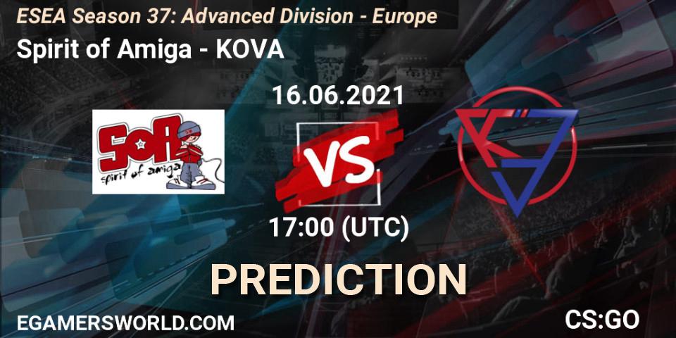 Pronóstico Spirit of Amiga - KOVA. 16.06.2021 at 17:00, Counter-Strike (CS2), ESEA Season 37: Advanced Division - Europe