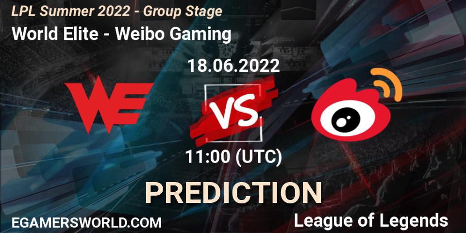 Pronóstico World Elite - Weibo Gaming. 18.06.2022 at 11:00, LoL, LPL Summer 2022 - Group Stage