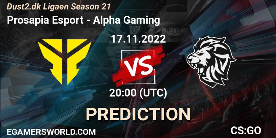 Pronóstico Prosapia Esport - Alpha Gaming. 17.11.2022 at 20:00, Counter-Strike (CS2), Dust2.dk Ligaen Season 21