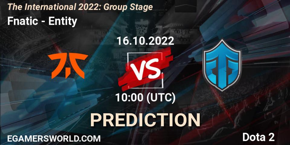 Pronóstico Fnatic - Entity. 16.10.2022 at 11:21, Dota 2, The International 2022: Group Stage