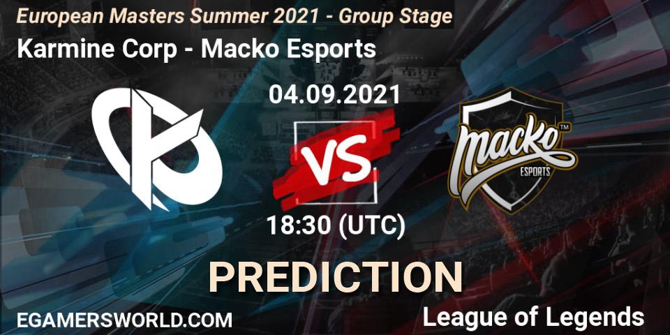 Pronóstico Karmine Corp - Macko Esports. 04.09.2021 at 18:30, LoL, European Masters Summer 2021 - Group Stage