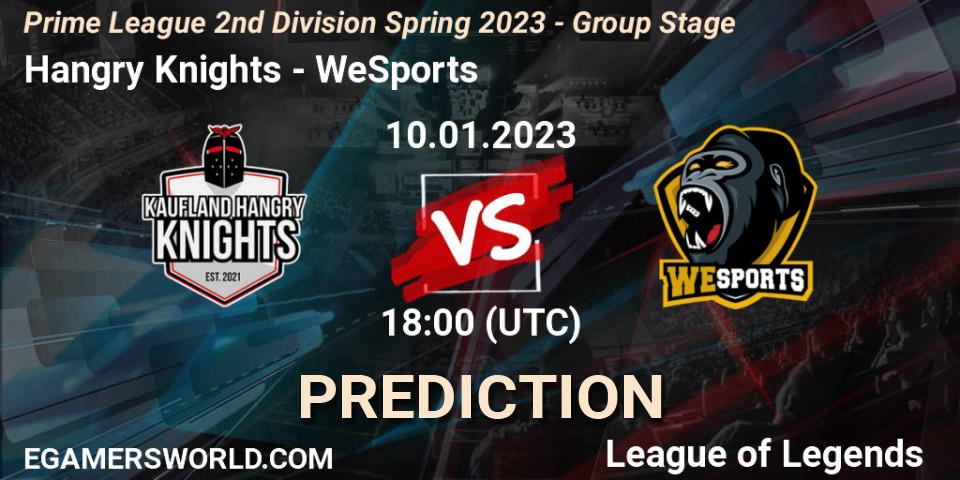 Pronóstico Hangry Knights - WeSports. 10.01.2023 at 18:00, LoL, Prime League 2nd Division Spring 2023 - Group Stage