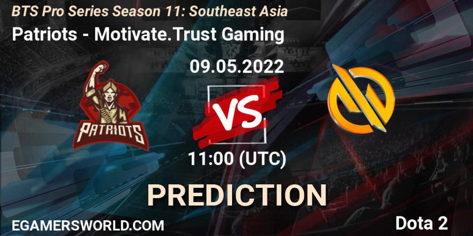 Pronóstico Patriots - Motivate.Trust Gaming. 09.05.2022 at 11:22, Dota 2, BTS Pro Series Season 11: Southeast Asia