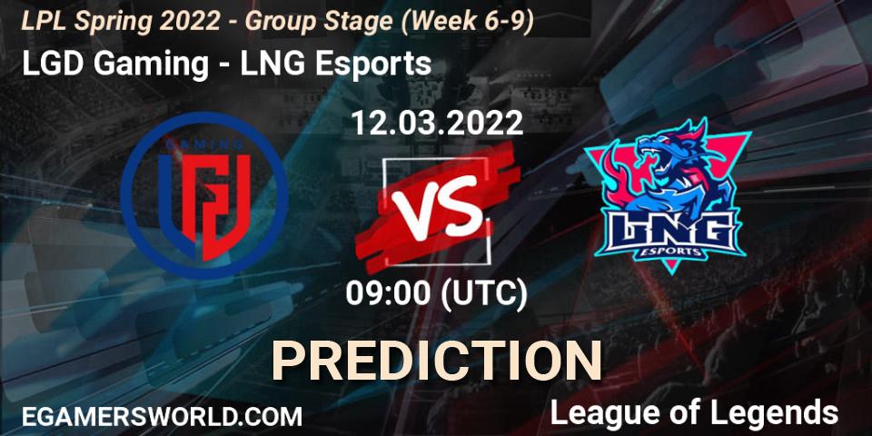 Pronóstico LGD Gaming - LNG Esports. 12.03.2022 at 09:00, LoL, LPL Spring 2022 - Group Stage (Week 6-9)