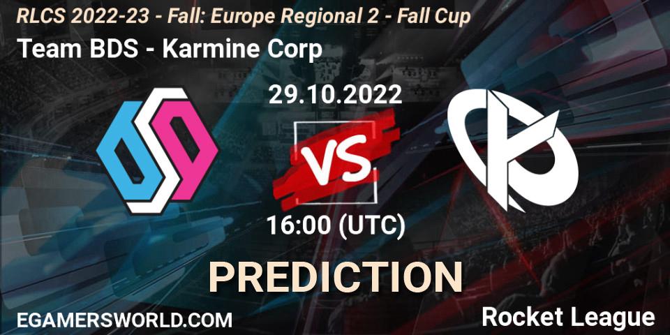 Pronóstico Team BDS - Karmine Corp. 29.10.2022 at 16:00, Rocket League, RLCS 2022-23 - Fall: Europe Regional 2 - Fall Cup