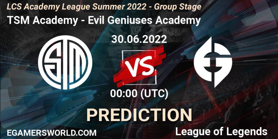 Pronóstico TSM Academy - Evil Geniuses Academy. 30.06.2022 at 00:00, LoL, LCS Academy League Summer 2022 - Group Stage