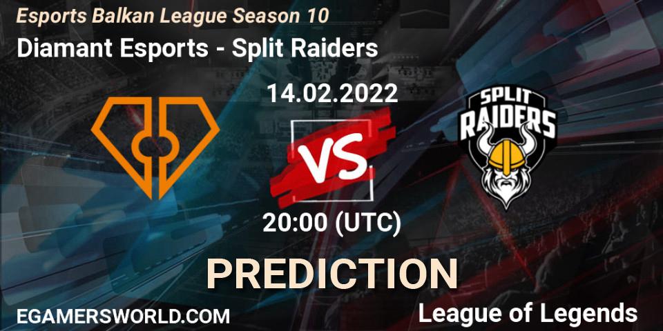 Pronóstico Diamant Esports - Split Raiders. 14.02.2022 at 20:00, LoL, Esports Balkan League Season 10