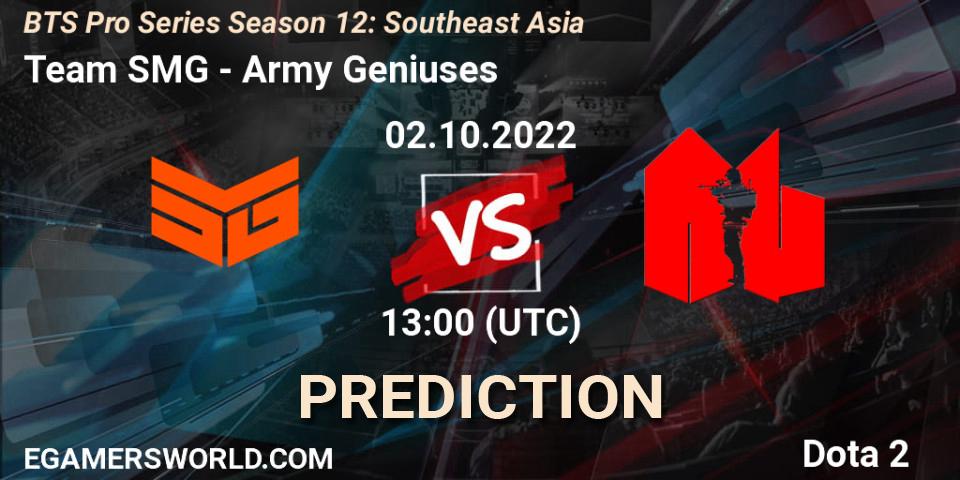 Pronóstico Team SMG - Army Geniuses. 02.10.2022 at 13:35, Dota 2, BTS Pro Series Season 12: Southeast Asia
